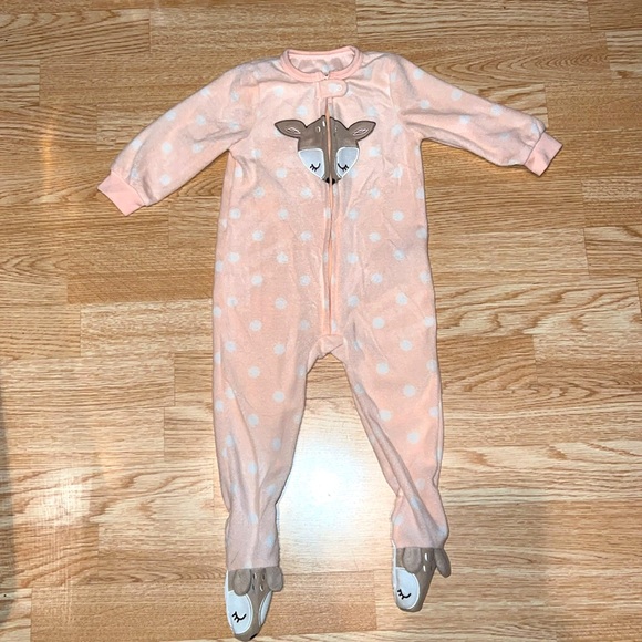 Chick Pea Pink Fleece Deer Footed Pajamas Size 18 Months - Picture 1 of 3